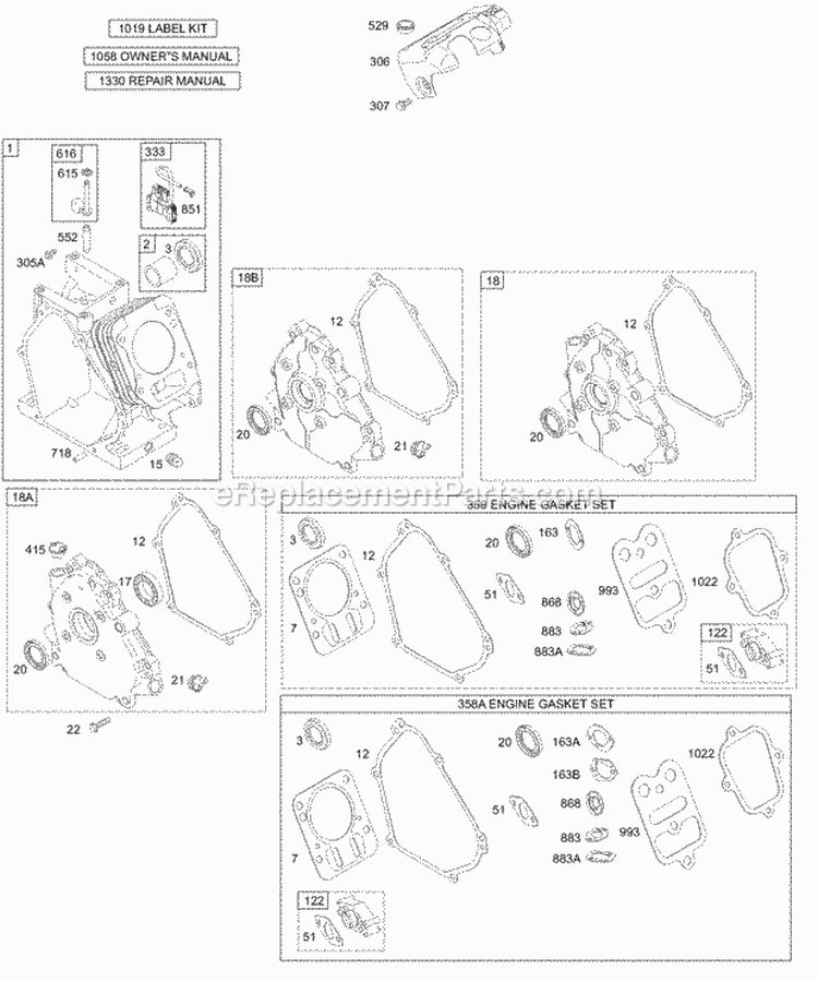 Crankcase CoverSump Cylinder KitsGaskets - Engine Diagram and Parts List for 127437-0136-E1  Briggs and Stratton Engine